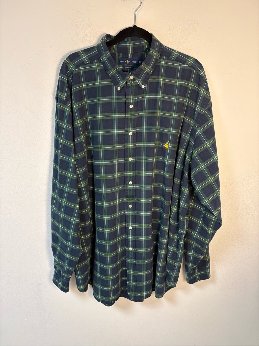 Ralph Lauren Mens Green Plaid Long-Sleeve Button-Down Shirt 3XL